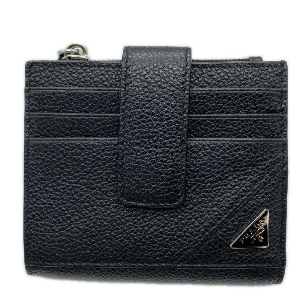 PRADA Vitello Micrograin Triangle Compact Wallet … - image 1